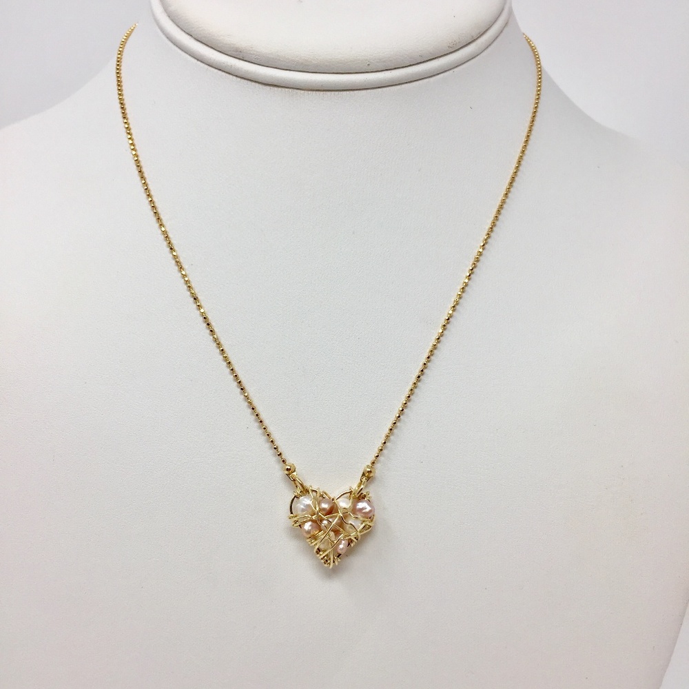 Bundle of 3 Heart Filled with Pearls Gold Necklace
